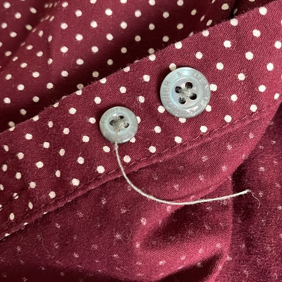 Denim & Flower Burgundy with White dots long sleeve Button Down- Large - Picture 10 of 13